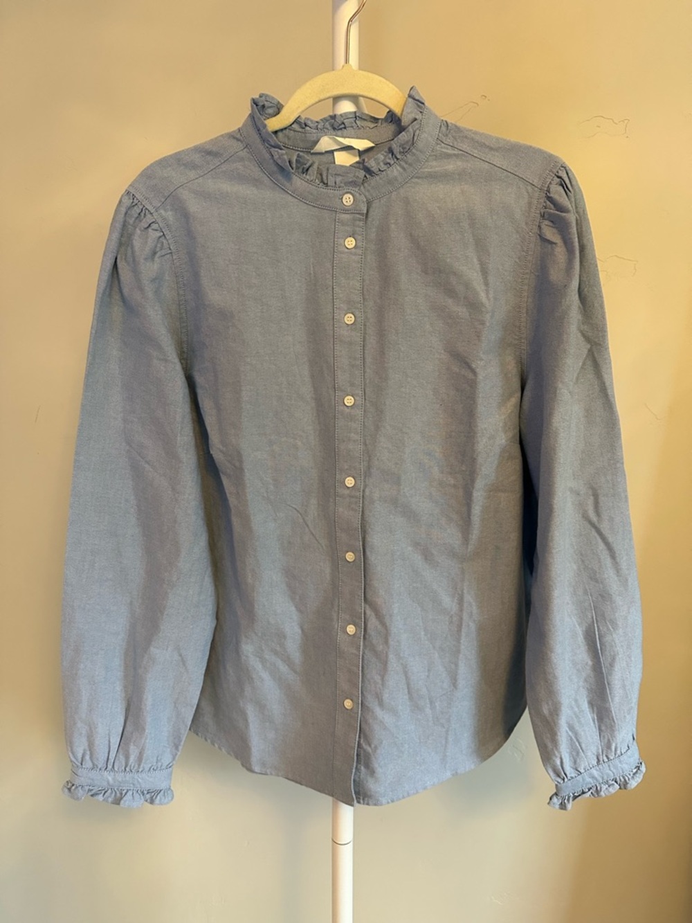 H&M Light Blue Button-Down Ruffle Collar Shirt